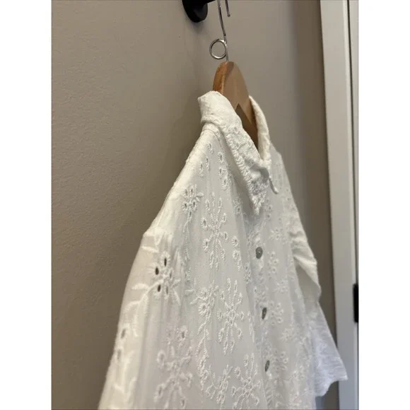 Laura Bianchi Italy Eyelet Midi Dress White Cotton Tiered Cottagecore Lined Sz S - Picture 3 of 16